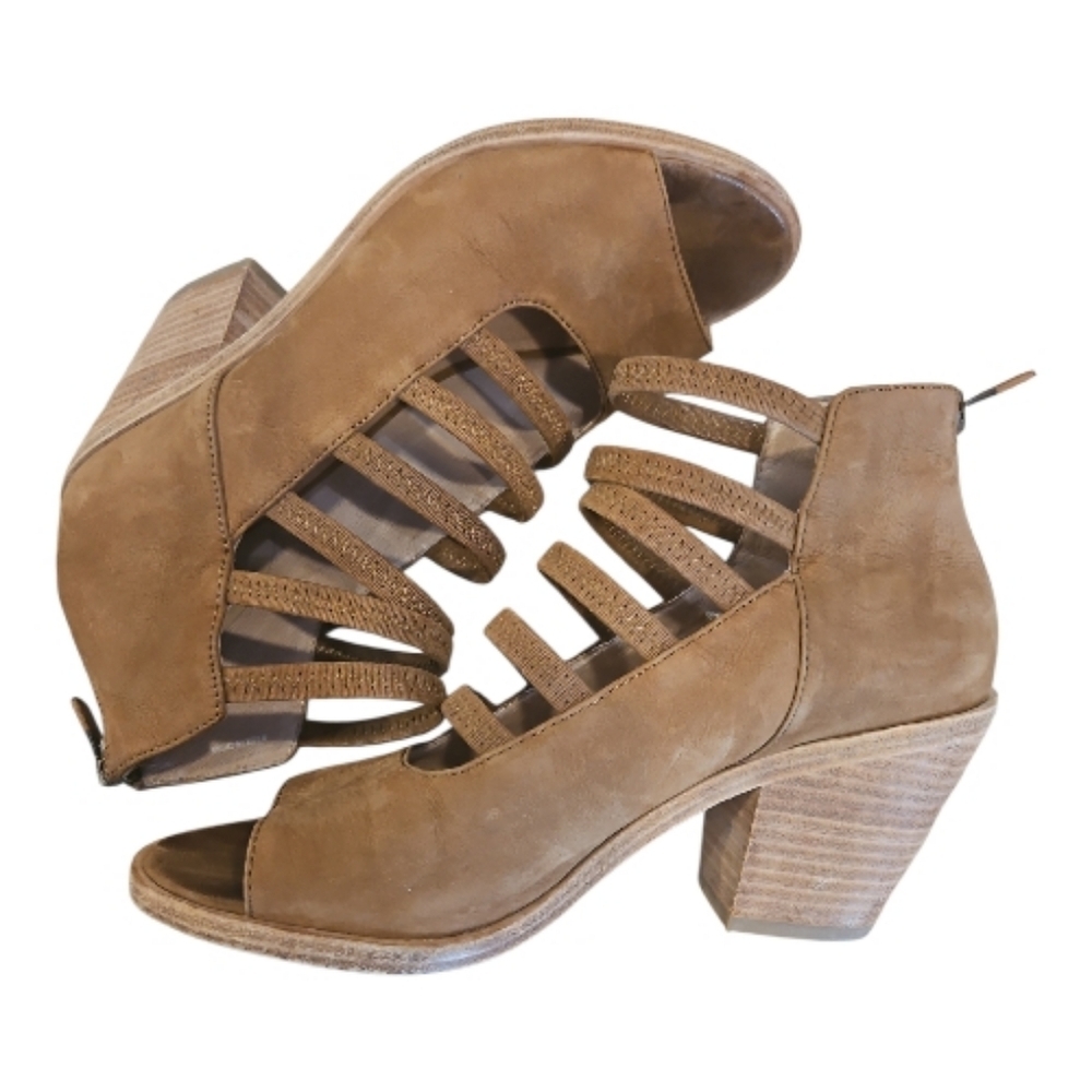 Eileen Fisher SZ 5.5 James Nubuck Strappy 3" Block Heel Peep Toe Back Zip Shoes - Picture 5 of 9